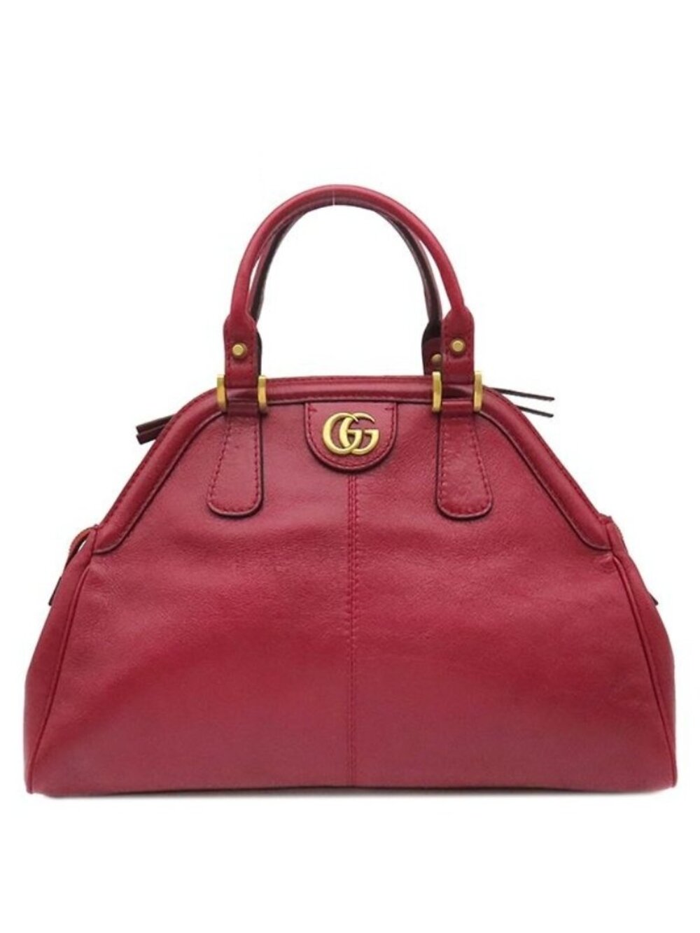 Gucci 2-Way Liber Medium Top Handle Tote Leather Red Gold Handbag
